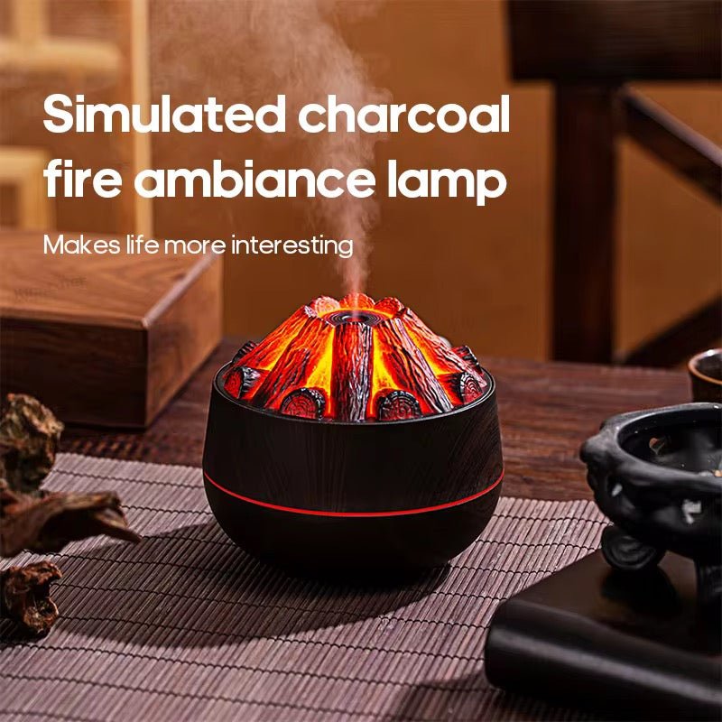 Humidificateur USB 300 ml Effet Volcan – Diffuseur d'Arômes Silencieux, Design Imitation Charbon avec Effet Feu, Brume Haute Performance & Éclairage Pulsant - HGL - CHINA
