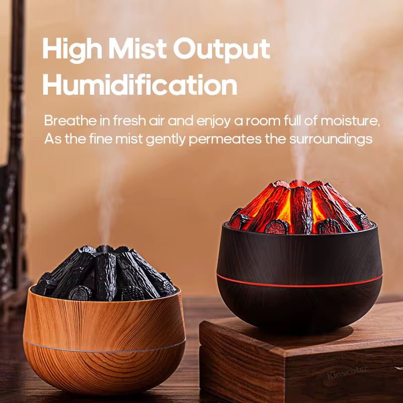 Humidificateur USB 300 ml Effet Volcan – Diffuseur d'Arômes Silencieux, Design Imitation Charbon avec Effet Feu, Brume Haute Performance & Éclairage Pulsant - HGL - CHINA