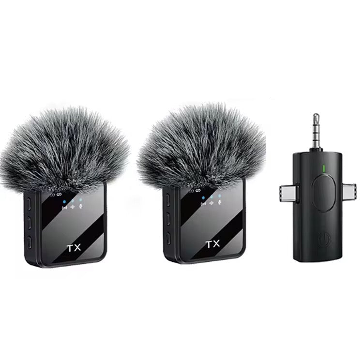Microphone Cravate Sans Fil F11 - 2 – Connecteur 3 - en - 1 Universel, Réduction de Bruit Active, Micro Mains Libres pour iPhone, Android & Caméras - HGL - CHINA