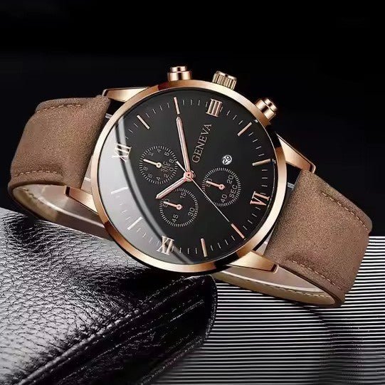 Montre à quartz de Genève pour hommes & Bracelet en cuir - HGL - CHINA