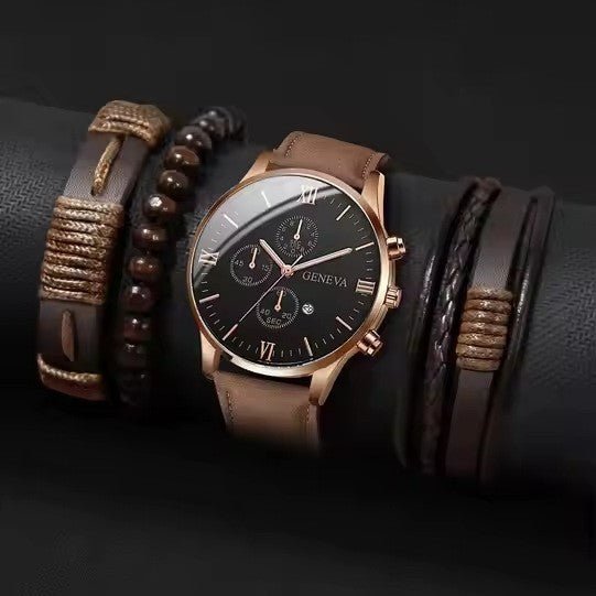 Montre à quartz de Genève pour hommes & Bracelet en cuir - HGL - CHINA