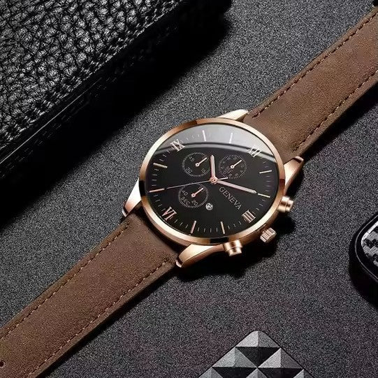 Montre à quartz de Genève pour hommes & Bracelet en cuir - HGL - CHINA