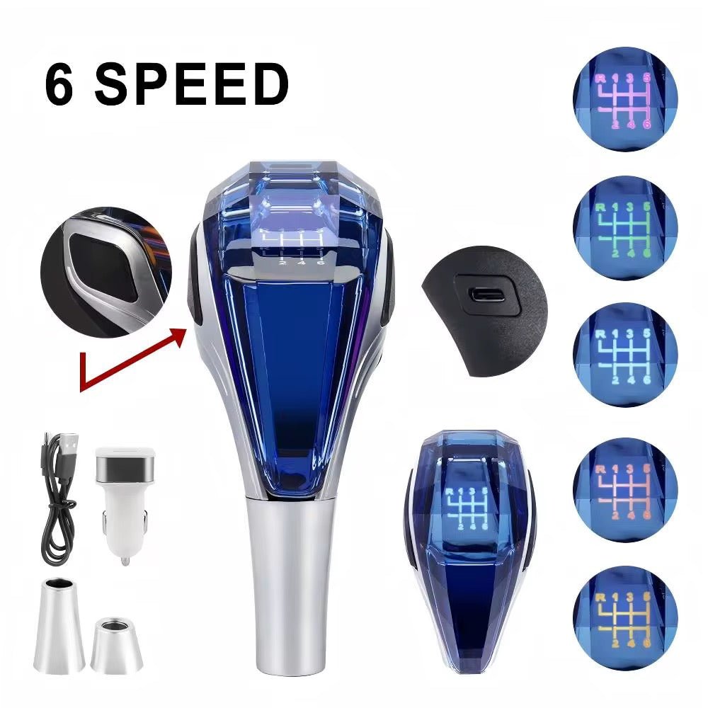 Pommeau de Levier de Vitesse Universel en Cristal LED – Éclairage Ambiant Tactile, Design Automatique & Finition Chrome Premium - HGL - CHINA