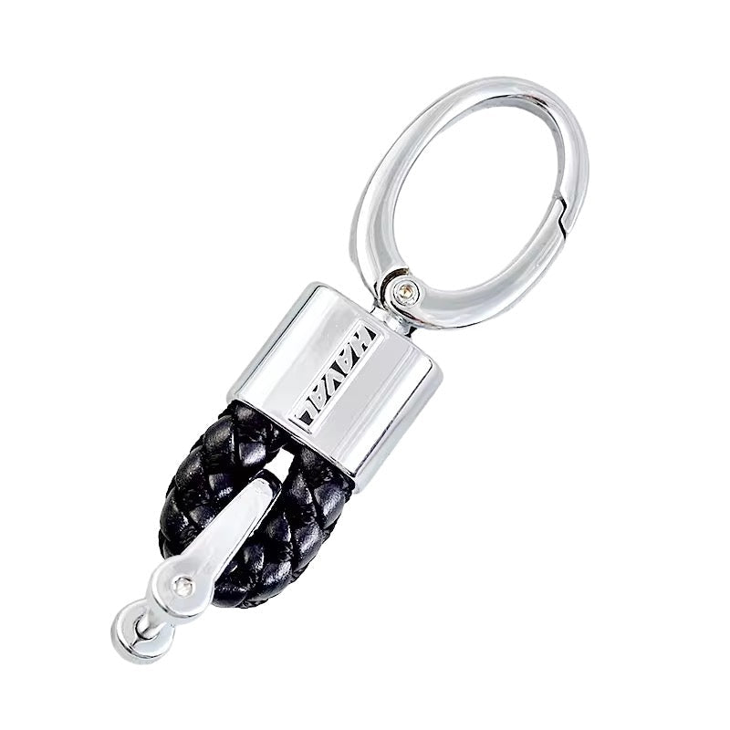 Porte - clés en Cuir Tressé Main de Luxe – Mousqueton en Titane Haute Résistance, Compatible Audi, BMW, VW & Logos Personnalisables - HGL - CHINA