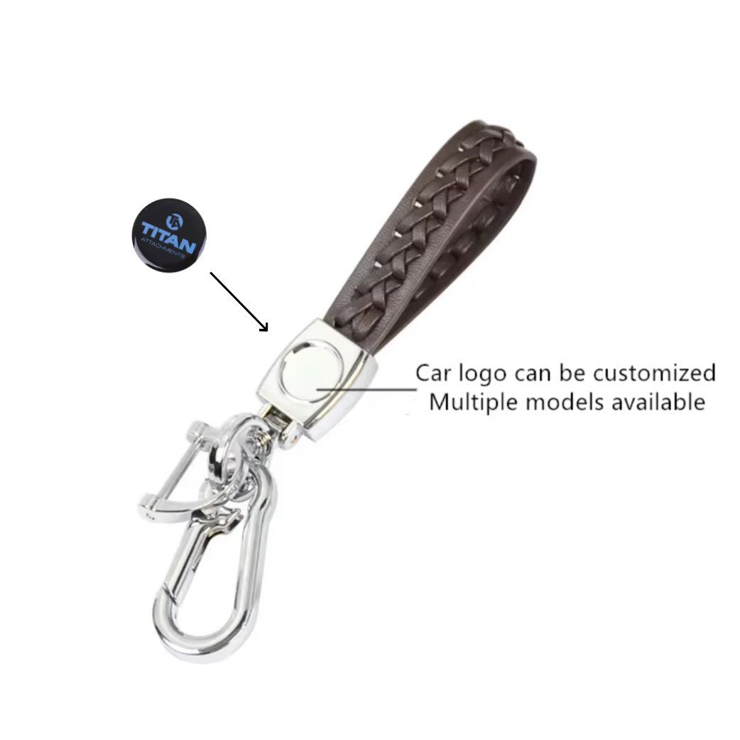 Porte - clés en Cuir Tressé Main de Luxe – Mousqueton en Titane Haute Résistance, Compatible Audi, BMW, VW & Logos Personnalisables - HGL - CHINA