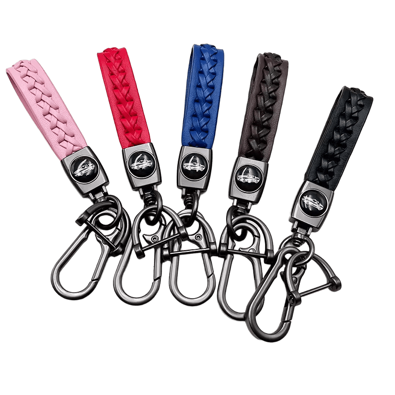 Porte - clés en Cuir Tressé Main de Luxe – Mousqueton en Titane Haute Résistance, Compatible Audi, BMW, VW & Logos Personnalisables - HGL - CHINA