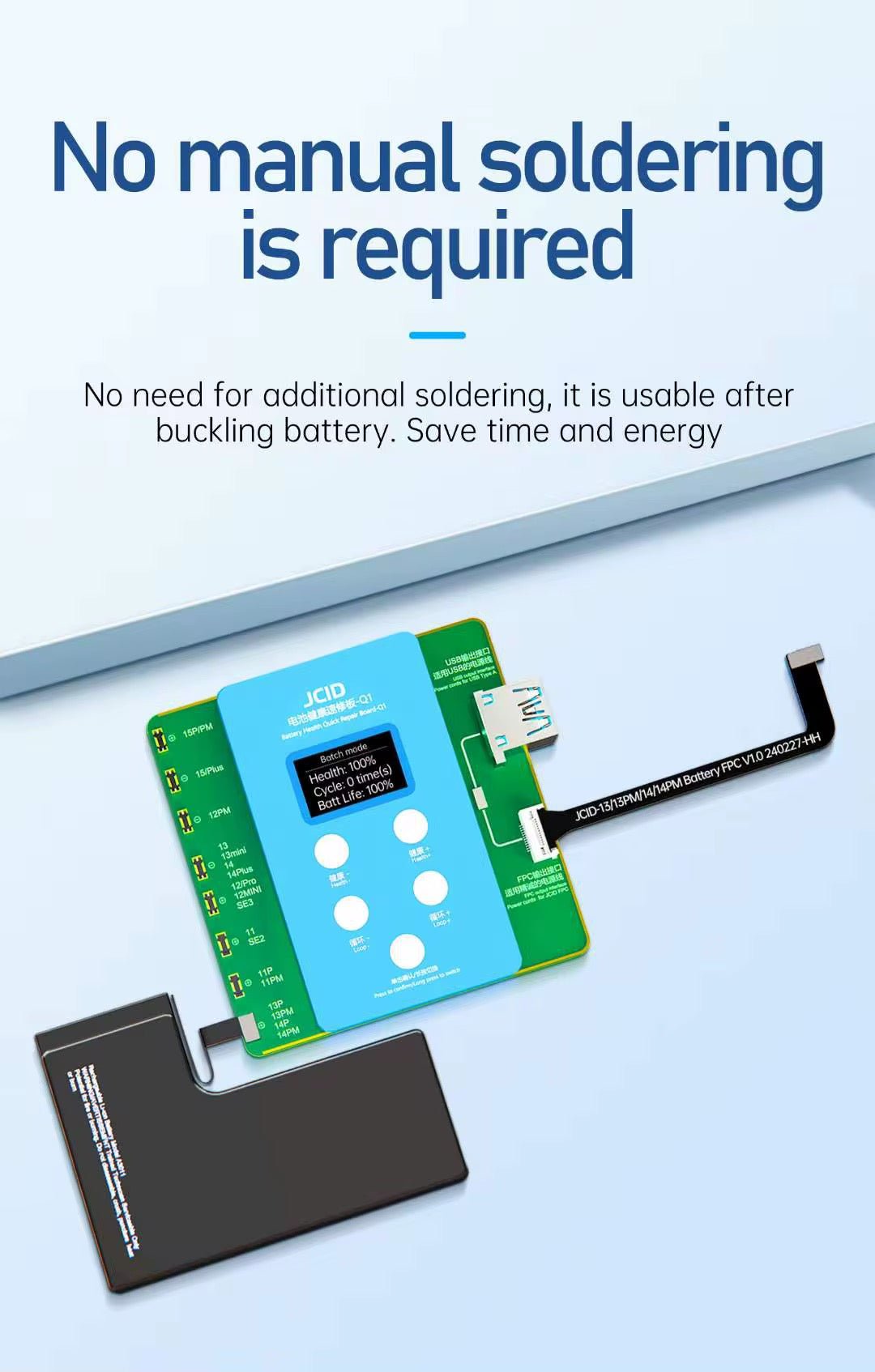 Programmateur de Batterie JC Q1 pour iPhone 11 - 15 – Carte de Réparation de Santé de Batterie, Correcteur de Cycle et Efficacité, Solution Anti - Message Pop - up "Pièce Inconnue" - HGL - CHINA