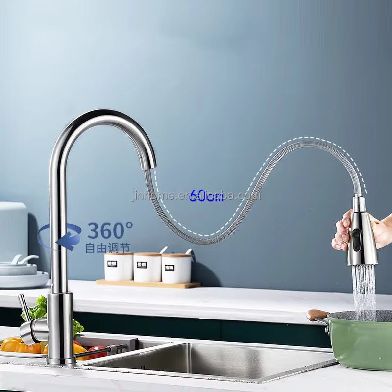 Robinet de Cuisine Mitigeur Extractible Premium – Acier Inoxydable, Double Jet d’Eau (Chaude & Froide) et Rotation 360° - HGL - CHINA