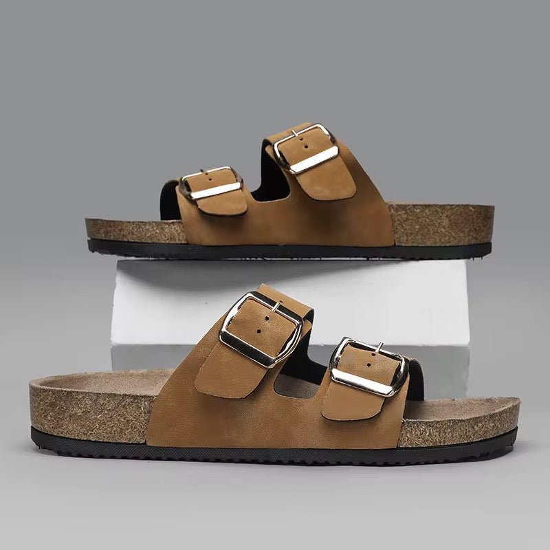 Sandales à Double Boucle Unisexes – Chaussons Antidérapants Confort, Style Sablé & Semelle Épaisse pour Homme et Femme - HGL - CHINA