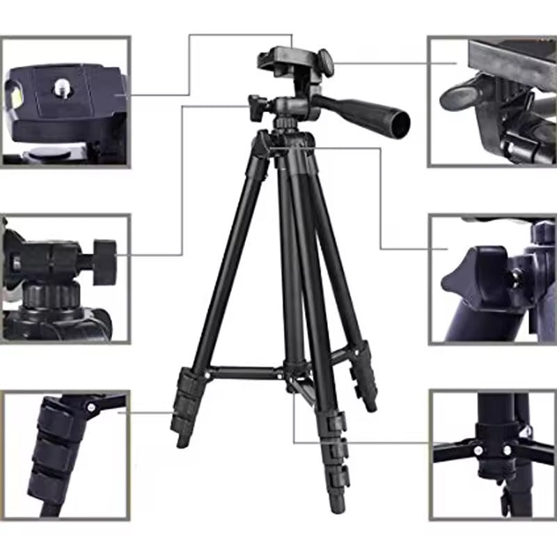 Trépied Télescopique 3120 en Aluminium & ABS – Support Smartphone et Caméra, Rotule 360°, Niveau à Bulle & Pliable pour Vlog et Photo - HGL - CHINA